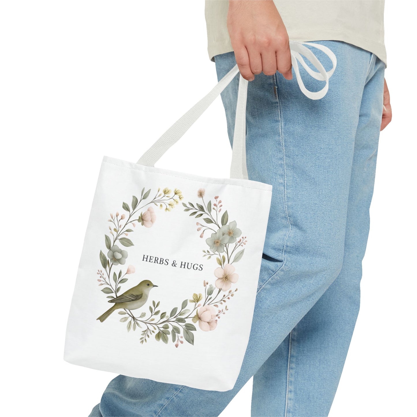 Herbs & Hugs Tote Bag | Floral Eco-Friendly Bag | Perfect for Gardening, Shopping, Beach Days, Mothers Day, Gift Ideas
