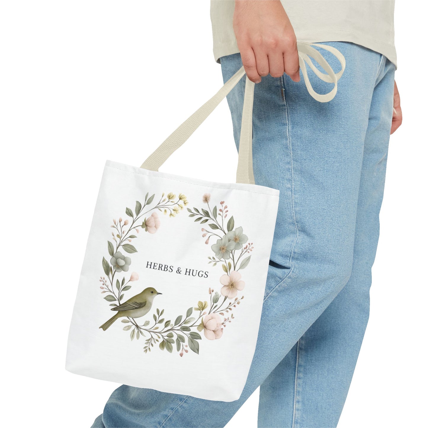 Herbs & Hugs Tote Bag | Floral Eco-Friendly Bag | Perfect for Gardening, Shopping, Beach Days, Mothers Day, Gift Ideas