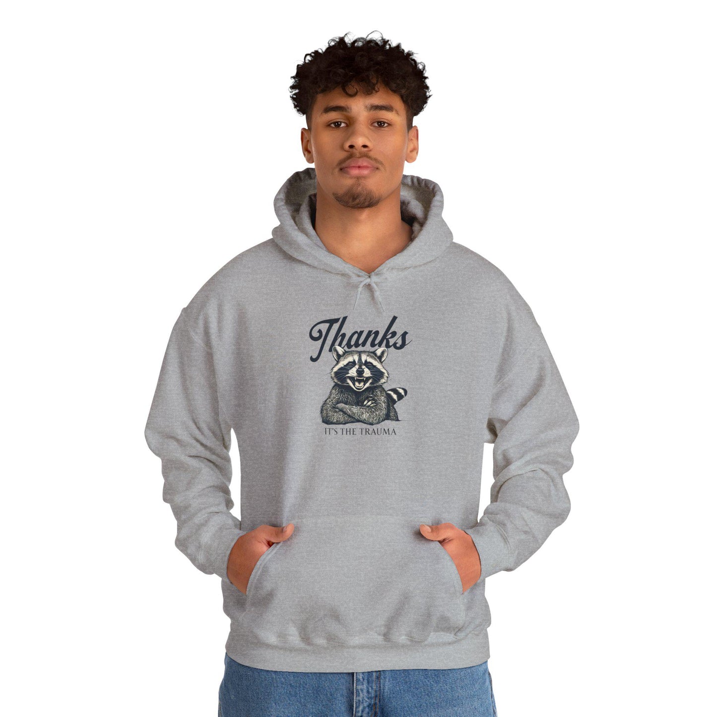 Trauma Raccoon Hoodie - Cozy Sweatshirt for Mental Health Awareness, Funny Gift for Friends, Relaxed Style for Everyday Use, Perfect for