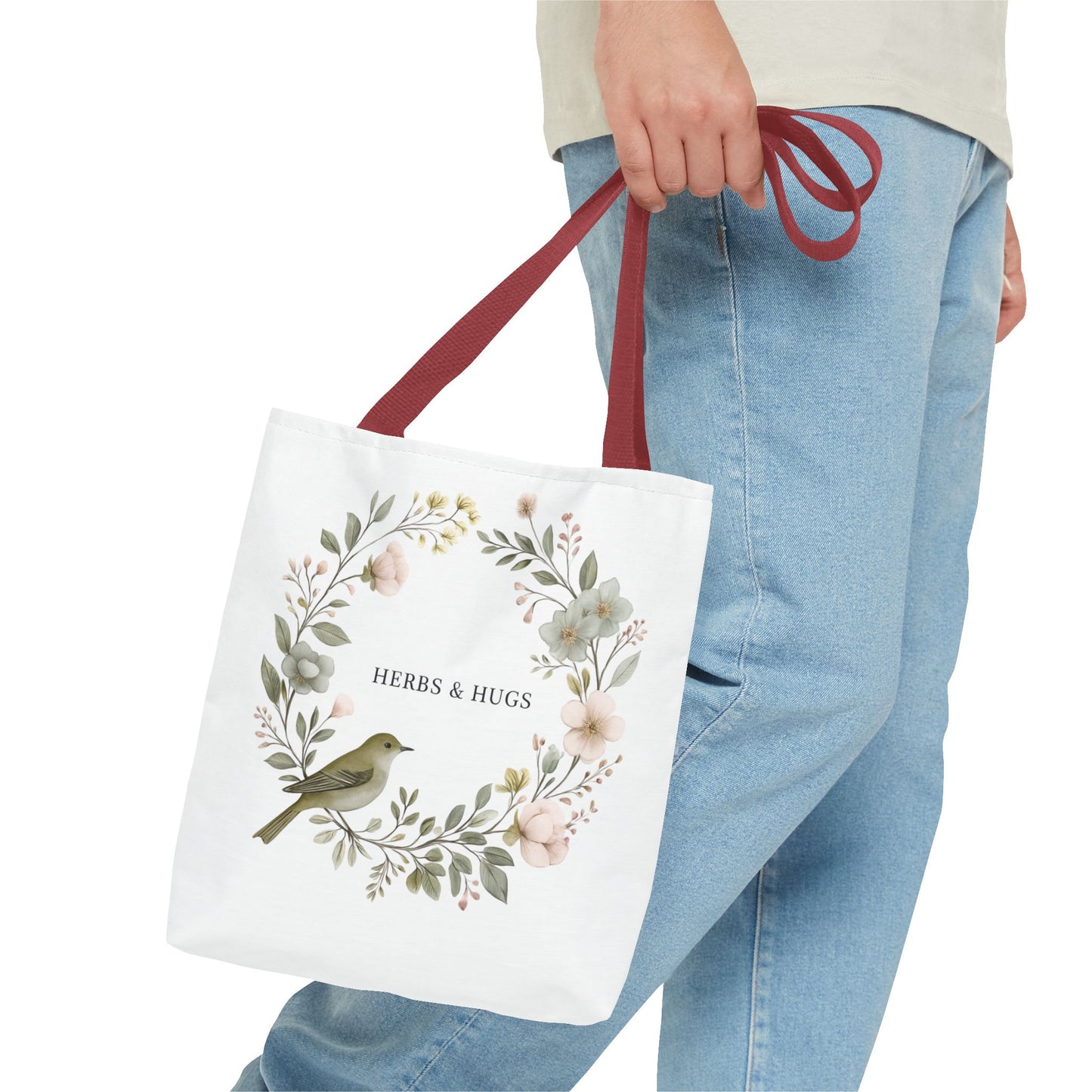 Herbs & Hugs Tote Bag | Floral Eco-Friendly Bag | Perfect for Gardening, Shopping, Beach Days, Mothers Day, Gift Ideas