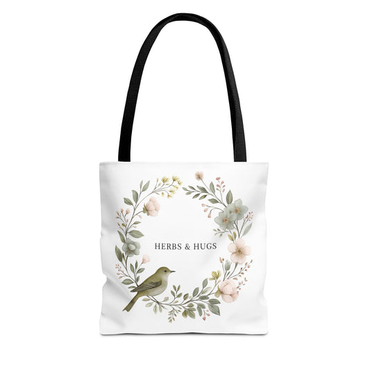 Herbs & Hugs Tote Bag | Floral Eco-Friendly Bag | Perfect for Gardening, Shopping, Beach Days, Mothers Day, Gift Ideas