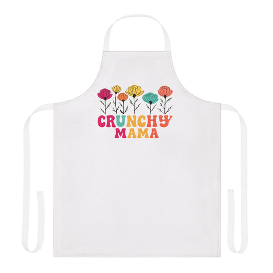 Crunchy Mama Apron with Colorful Flower Design, Perfect Gift for Moms, Cooking, Baking, Kitchen Apparel, Mother's Day, Gift for Her